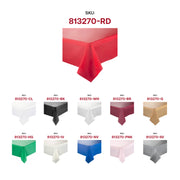 Elegant red rectangular plastic tablecloth with a glossy finish, 54 x 108 inches, designed for sophisticated event decor.