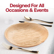 Elegant round disposable salad plates made from palm leaf, 8-inch diameter, perfect for sustainable dining