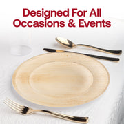 Elegant round palm leaf dinner plates, disposable and 10-inch, perfect for weddings, parties, and casual dining events