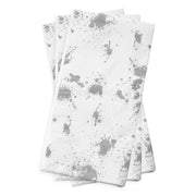Elegant silver paint splatter napkins on white paper, dinner size, case of 600