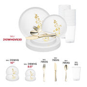 Elegant tablescape with gold-accented cutlery, floral rimmed plates, and sparkling drink in 12 oz tumbler