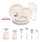 Elegant wedding reception styled with the Ivory Vintage Round Disposable Wedding Set for classic and refined gatherings.