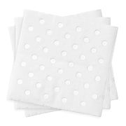 Elegant white and silver dot cocktail napkins, ideal for adding a festive touch to weddings, showers, and holiday events