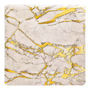 Elegant white disposable charger plates featuring a gold marble pattern, square shape