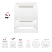 Elegant white square plastic dinner plates with a smooth finish, 9.5-inch size, ideal for formal and casual dining