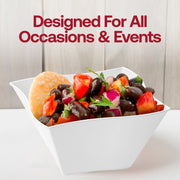 Elegant white wave soup bowls, 14 oz capacity, made from sturdy plastic, disposable and perfect for special occasions