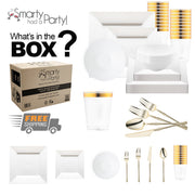 Elegantly crafted from BPA-free, recyclable plastic, the White Square Disposable Plastic Tableware Set promotes safe, eco-luxe dining