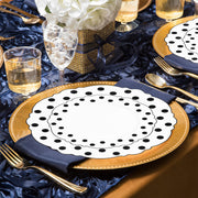 Every item in the White with Black Dots Round Blossom Disposable Plastic Wedding Value Set is included, ensuring a complete and chic table arrangement for your event