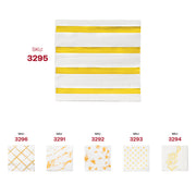 Eye-catching gold stripe napkins, SKU 3295, offer a clean and contemporary design ideal for both event use and retail displays