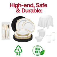 Fancy black chargers, gold cutlery, and white napkins give The Hollywood Hangover Package a sophisticated, high-end look