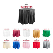 Fancy black round disposable tablecloths, 84-inch size with a sleek, glossy finish, perfect for upscale occasions, 96-pack