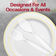 Fancy clear disposable plastic serving utensils, featuring a sleek design, perfect for upscale events and formal dinners