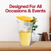 Fancy clear plastic cups with a stylish square shape, 10 oz capacity, ideal for upscale parties and formal gatherings; pack of 336