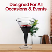 Fancy clear plastic martini glasses with a sleek, classic design, 6 oz. capacity, ideal for upscale events, cocktail parties, and receptions