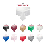 Fancy clear plastic tablecloth with a sleek rectangular design, 54" x 108", perfect for upscale events and parties.