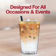 Fancy clear plastic tumblers with gold dots, 12 oz capacity, adding a decorative touch to parties and celebrations, pack of 240