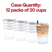 Fancy clear plastic tumblers with stylish silver stripes, 12 oz capacity, ideal for upscale events, pack of 240