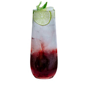 Fancy clear stemless plastic champagne flutes, 9 oz, featuring a sleek and modern design for upscale gatherings