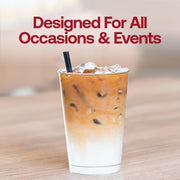 Fancy crystal clear plastic cups, 12 oz, with a stylish, glass-like appearance for upscale gatherings