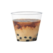 Fancy crystal clear plastic cups, 5 oz, with a sleek, stylish design, perfect for upscale parties