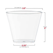 Fancy crystal clear plastic cups, 9 oz, featuring a sleek, modern design for upscale parties and gatherings.