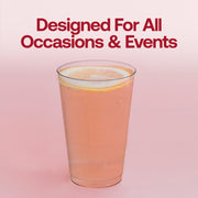 Fancy crystal clear plastic party cups, 14 oz size, stylish and perfect for upscale events, weddings, and celebrations