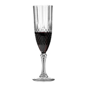 Fancy crystal cut plastic champagne flutes, 8 oz size, featuring an intricate design, perfect for upscale parties and events