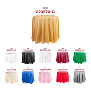 Fancy gold round disposable tablecloths, 84-inch with a shimmering finish, ideal for elegant and upscale occasions, 96-pack.