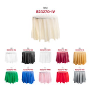 Fancy ivory round disposable tablecloths, 84-inch with a soft, elegant finish, perfect for upscale celebrations, 96-pack.