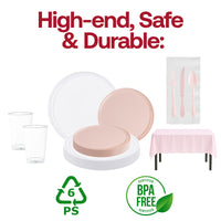 Fancy pink and white color palette with baroque cutlery makes The Soft Girl Set a chic choice for trendy events