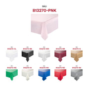 Fancy pink disposable plastic tablecloth with a refined look, 54 x 108 inches, perfect for elegant parties and receptions.