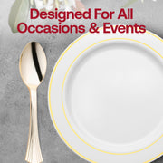 Fancy shiny metallic gold plastic spoons with a grooved handle design, 6.25 inches long, perfect for upscale dining, pack of 600