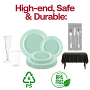 Fancy table setting with turquoise and silver hues perfect for a Quinceañera or brunch party.