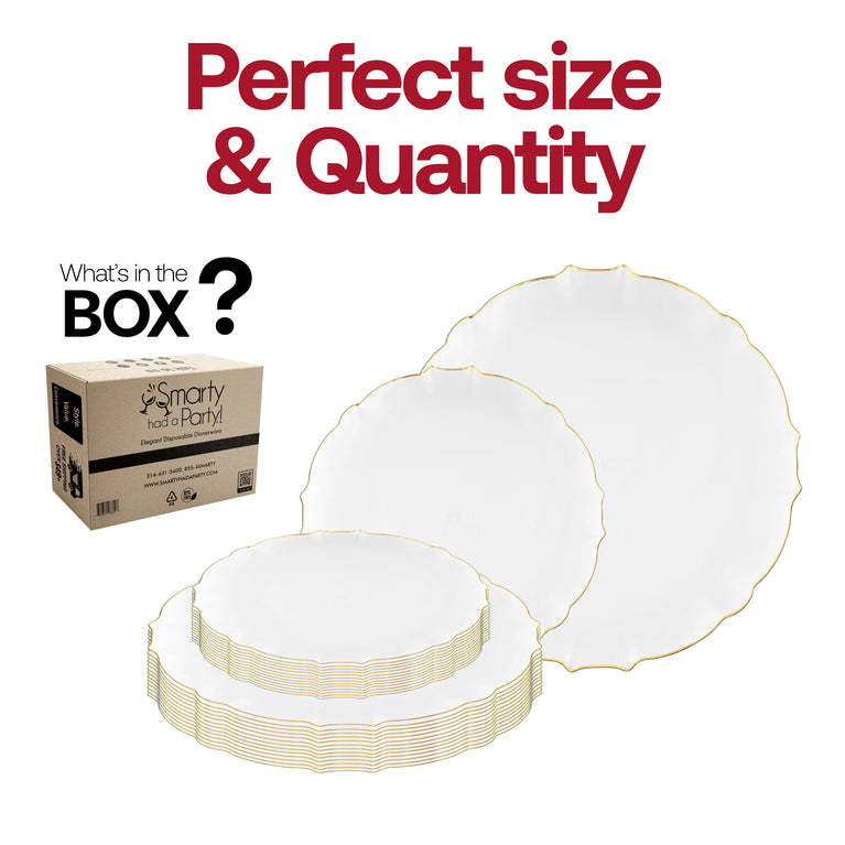 Clear with Gold Rim Round Lotus Plastic Dinnerware Value Set