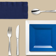 Football Sundays look sharp with this crisp white and blue set laid out for every course.