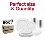 Formal event setting featuring the White with Silver Fancy Disposable Tableware Set arranged for an elegant presentation