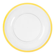 Frame dinner plates beautifully using these clear round 13-inch chargers with shimmering gold detail.