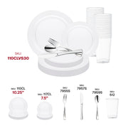 Full-service clear dinnerware bundle offering perfectly portioned plates and utensils—ideal quantity for weddings, parties, and formal dinners