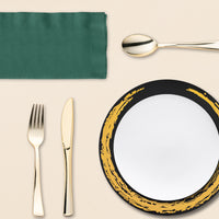 Gala Nights dinnerware used at a formal birthday gathering with gold details and ambiance.