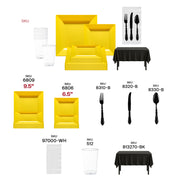 Game day table dressed with Elegant Black & Yellow Dinnerware for fan-themed dining