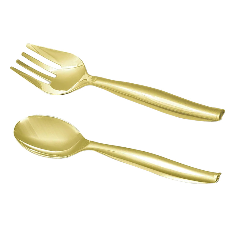 120ct Gold Disposable Plastic Serving Flatware Set Serving Spoons and Serving Forks (60 Pairs)