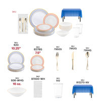 Gold-rimmed dinnerware and matching utensils add sophistication to the celebration.