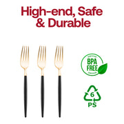 Gold with Black Handle Moderno Disposable Plastic Dinner Forks BPA | Smarty Had A Party