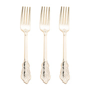 Gold baroque plastic forks for weddings and events, 7.4 inches, 600-pack – Sophisticated disposable forks with an elegant, detailed design.