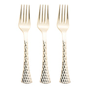 Gold glamour plastic forks, 7.5-inch disposable utensils, designed for weddings, parties, and special occasions
