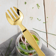Gold plastic serving fork, 9.75 inches, lightweight and disposable, ideal for buffets and large gatherings, pack of 60.
