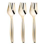 Gold plastic serving fork, 9.75 inches, lightweight and disposable, ideal for buffets and large gatherings, pack of 60.