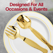 Gold plastic serving spoon, 9.75 inches, durable and disposable, perfect for buffets and parties, case of 60.