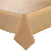 Gold rectangular disposable plastic tablecloth measuring 54 x 108 inches, ideal for parties, events, and gatherings, sold in a 96-pack.