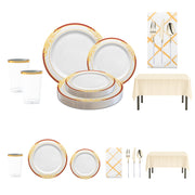 Grateful Hearts Thanksgiving Set with white, burgundy, and gold rim plates arranged for a fall feast.